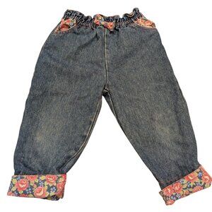 Vintage Blues in Motion Toddler Girl Jeans 4T Floral Bow Y2K Denim 90s Style